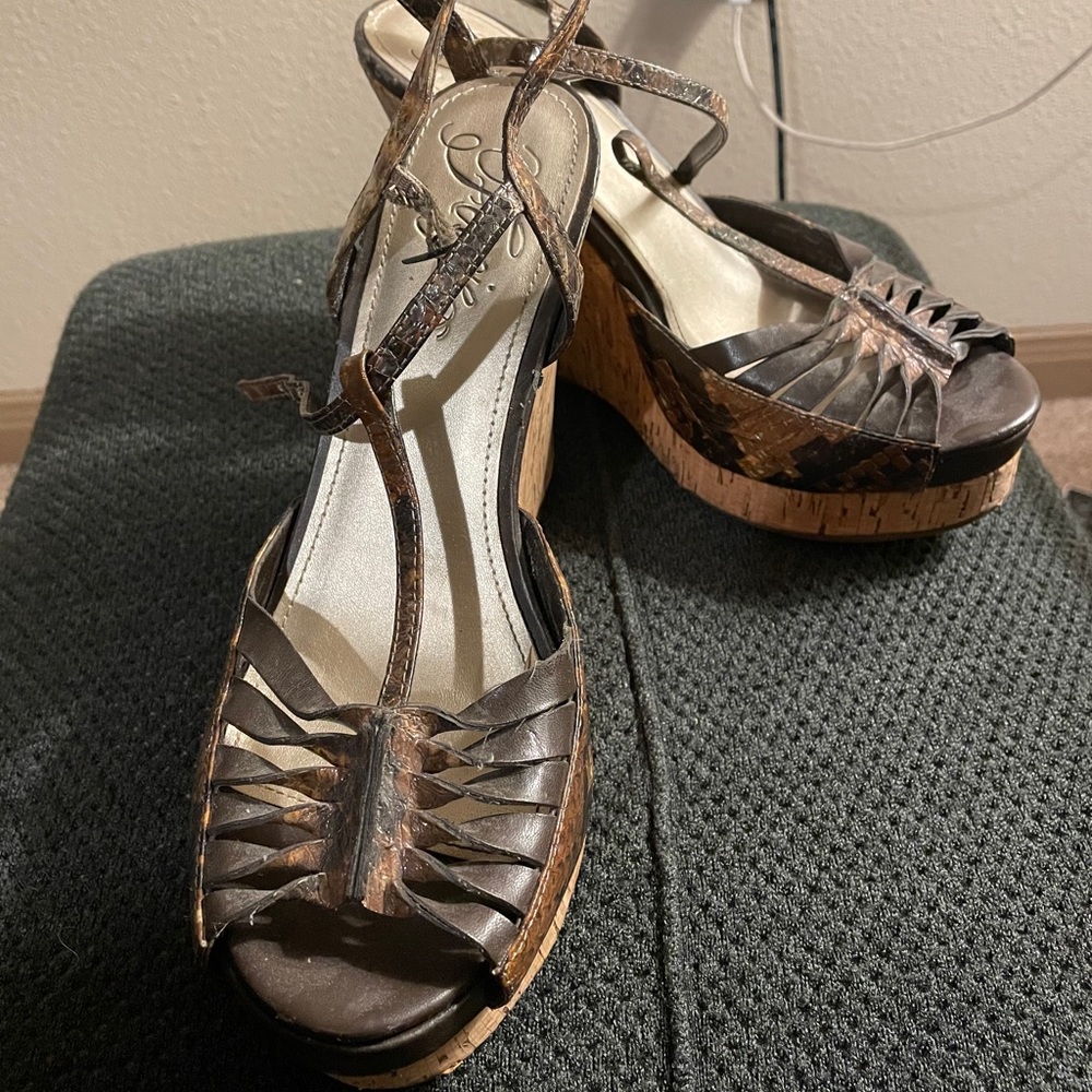 Fergie snakeskin wedges